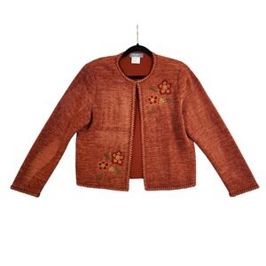 Koret‎ Womens Vintage Floral Embroidered Cardigan Jacket Size Medium Petite